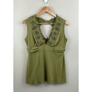 Studio Y Women's Y2K Babydoll Top Sleeveless Ruffles Pleats Green Sz M? (flaw)